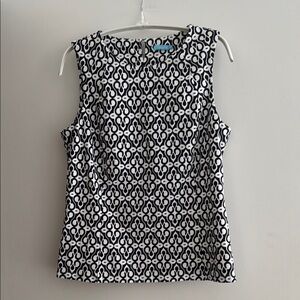 J. McLaughlin Navy and White Fitted Sleeveless Blouse